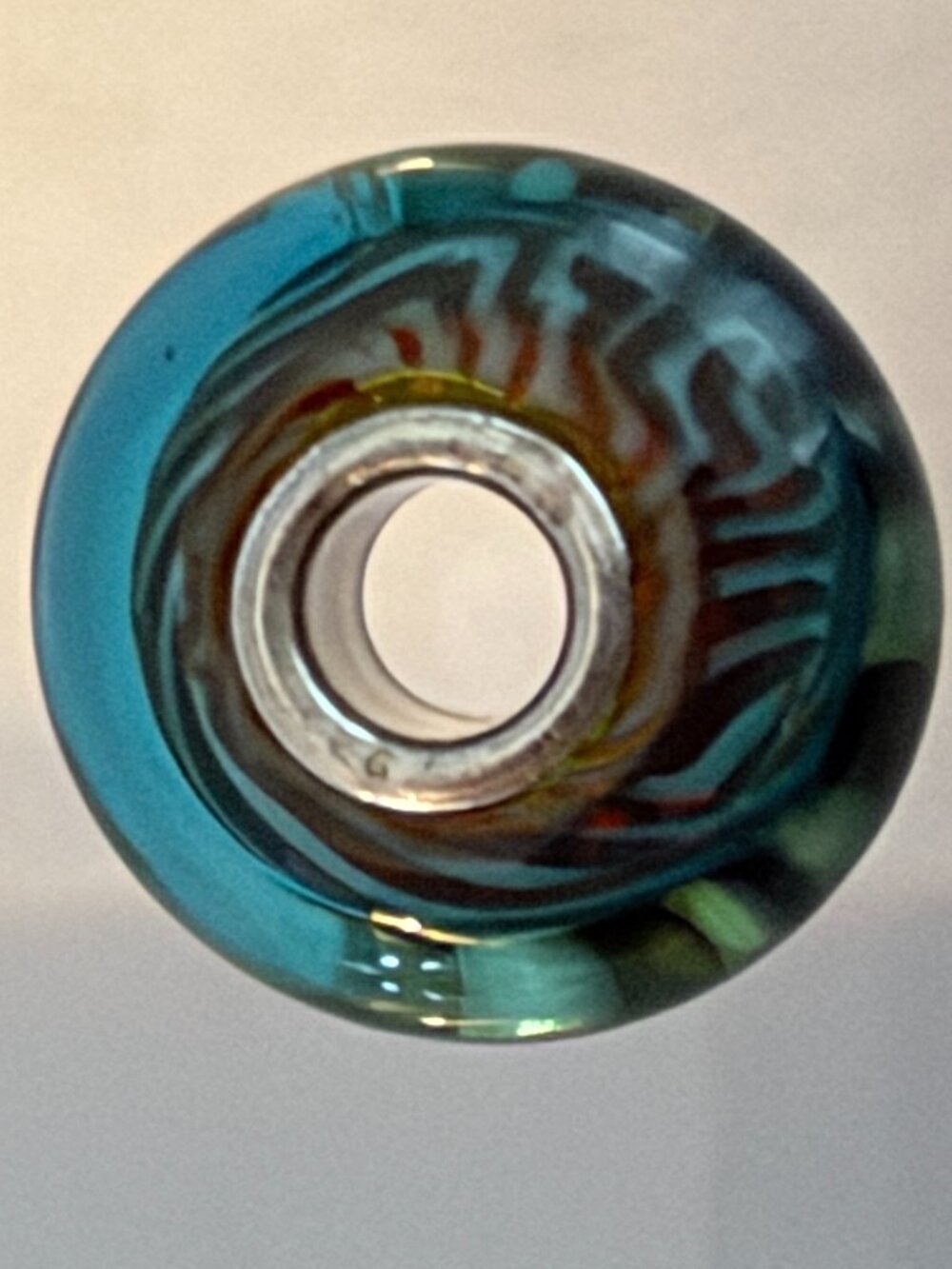 Trollbeads Teal blue/green Swril Glass Bead with Sterling Core